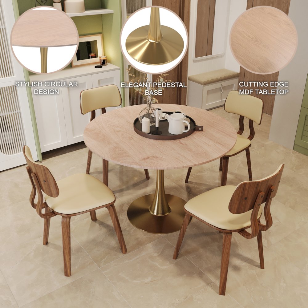 Bristol 35" round dining table Gold Base With Natural Wood Top. Picture 12