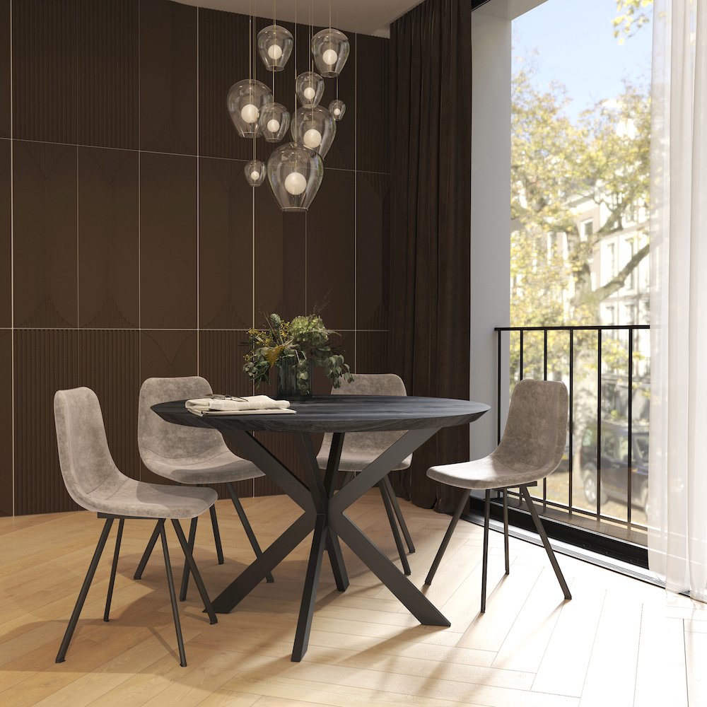 Markly Modern Leather Dining Chair With Metal Legs in Taupe Set of 4. Picture 6
