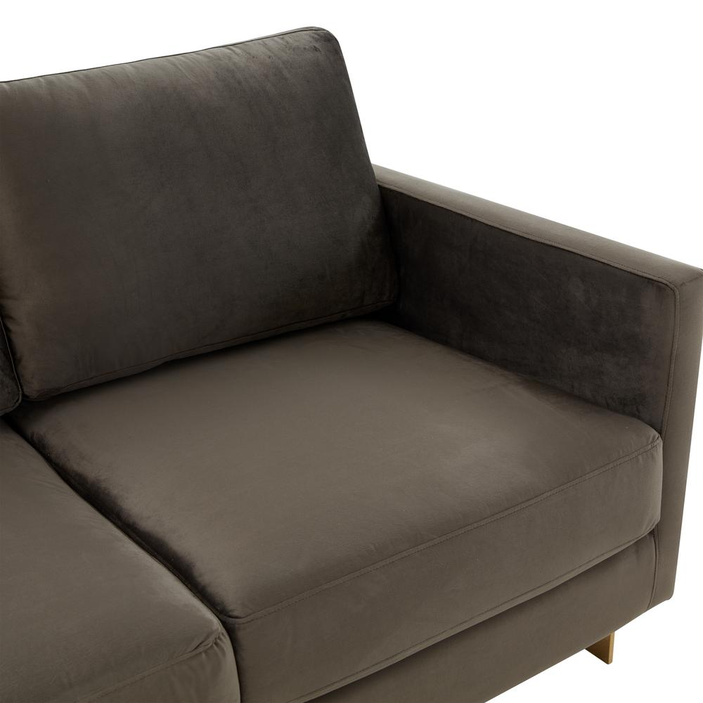 LeisureMod Lincoln Modern Mid-Century Upholstered Velvet Loveseat with Gold Frame, Dark Grey. Picture 6