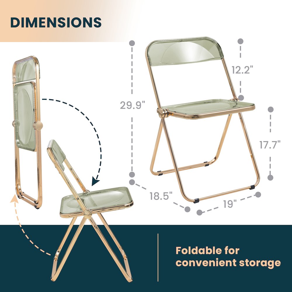 Lawrence Acrylic Folding Chair With Gold Metal Frame, Set of 4. Picture 3