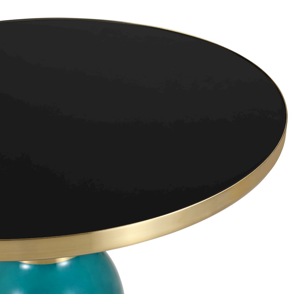 Tully Collection Glass side Table Blue glass, Gold Rim with Black Glass top. Picture 14