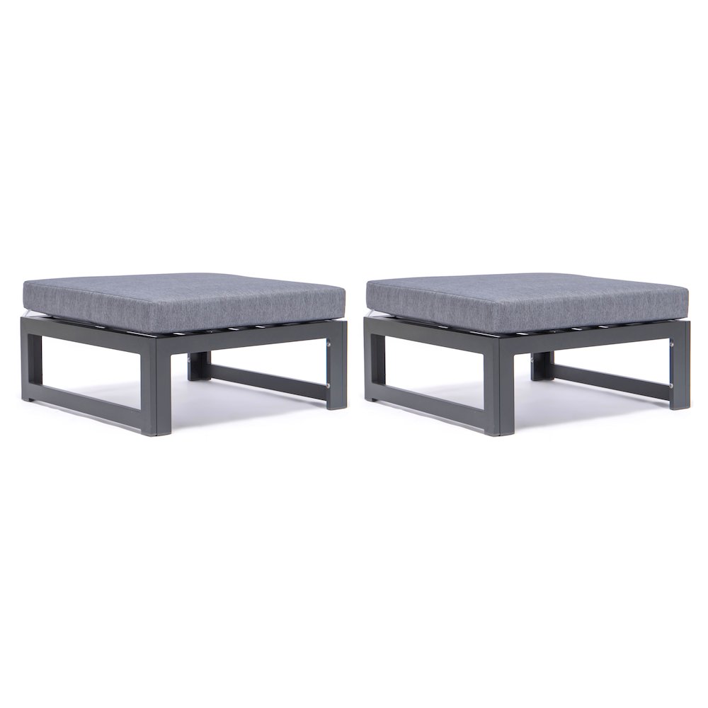Chelsea Outdoor Patio Black Aluminum Ottomans With Cushions Set Of 2. Picture 1