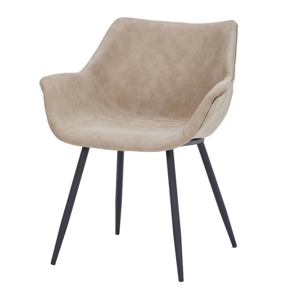 Markley Modern Leather Dining Arm Chair Set of 2 in Taupe. Picture 19