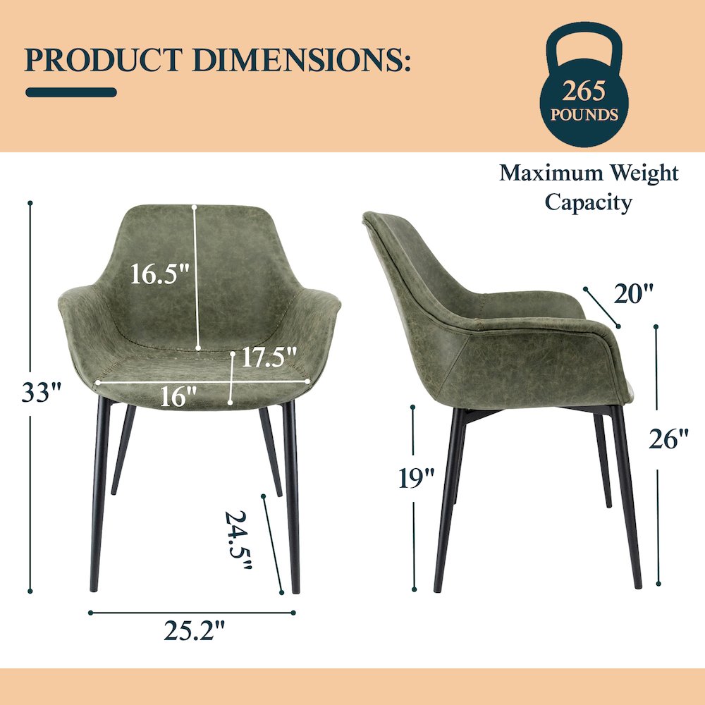 Markley Modern Leather Dining Arm Chair With Metal Legs Set of 4. Picture 2
