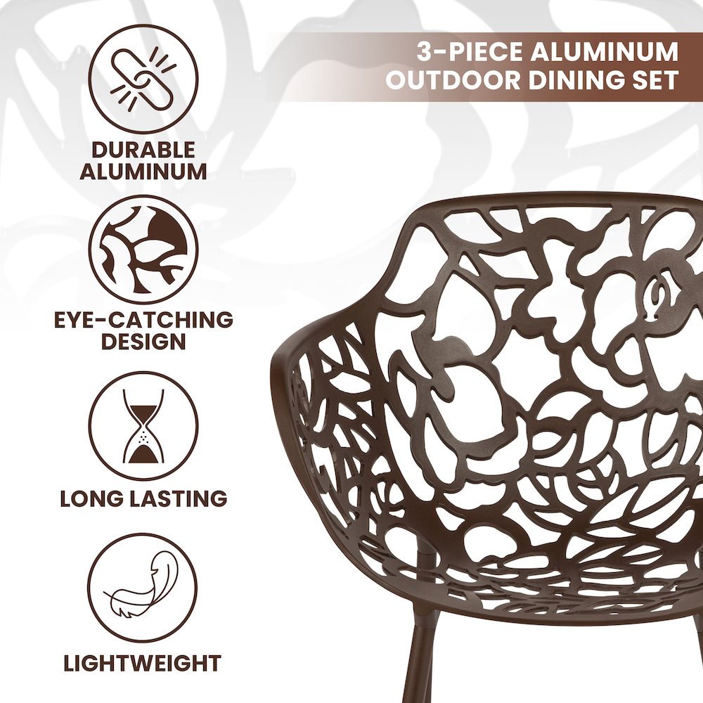 Devon Mid-Century Modern 3-Piece Aluminum Outdoor Patio Dining Set. Picture 5