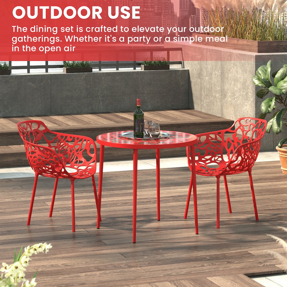 Devon Mid-Century Modern 3-Piece Aluminum Outdoor Patio Dining Set. Picture 4