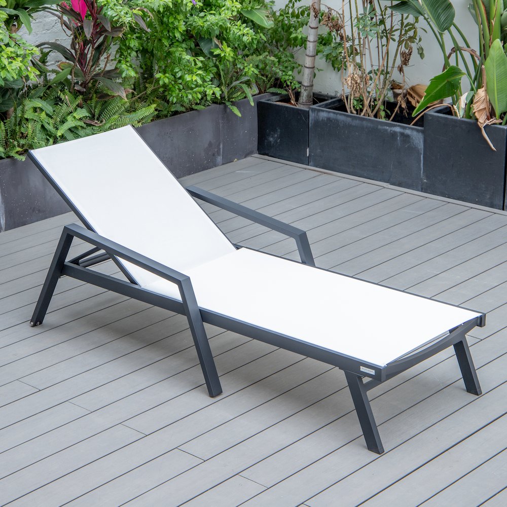 Marlin Patio Chaise Lounge Chair With Armrests in Black Aluminum Frame. Picture 8