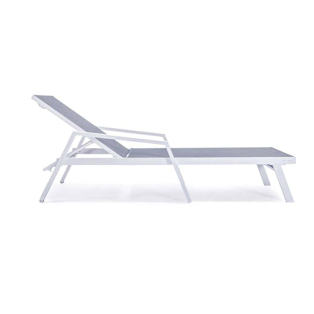Marlin Patio Chaise Lounge Chair With Armrests in White Aluminum Frame. Picture 12