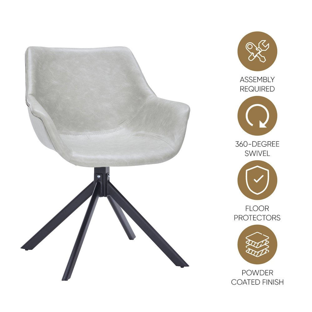 Markley Modern Leather Dining Swival Arm Chair in Light Grey. Picture 7