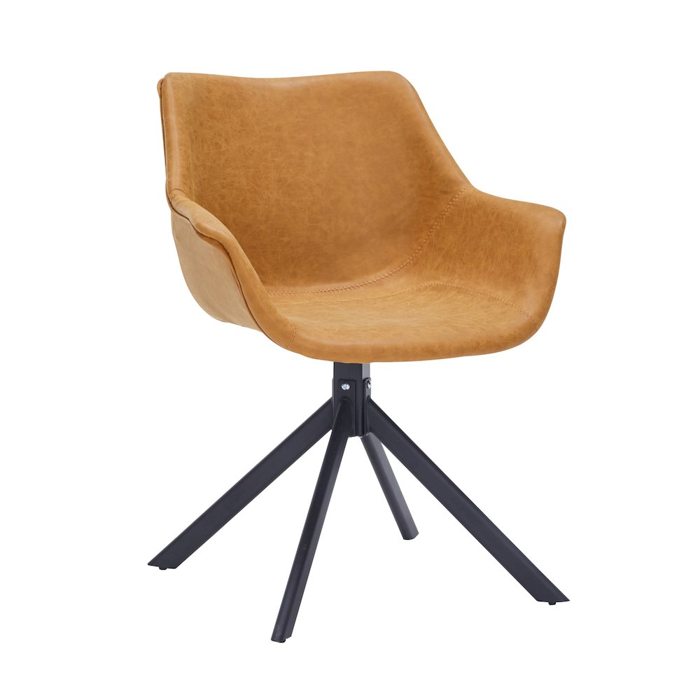Markley Modern Leather Dining Swival Arm Chair in Light Brown. Picture 7