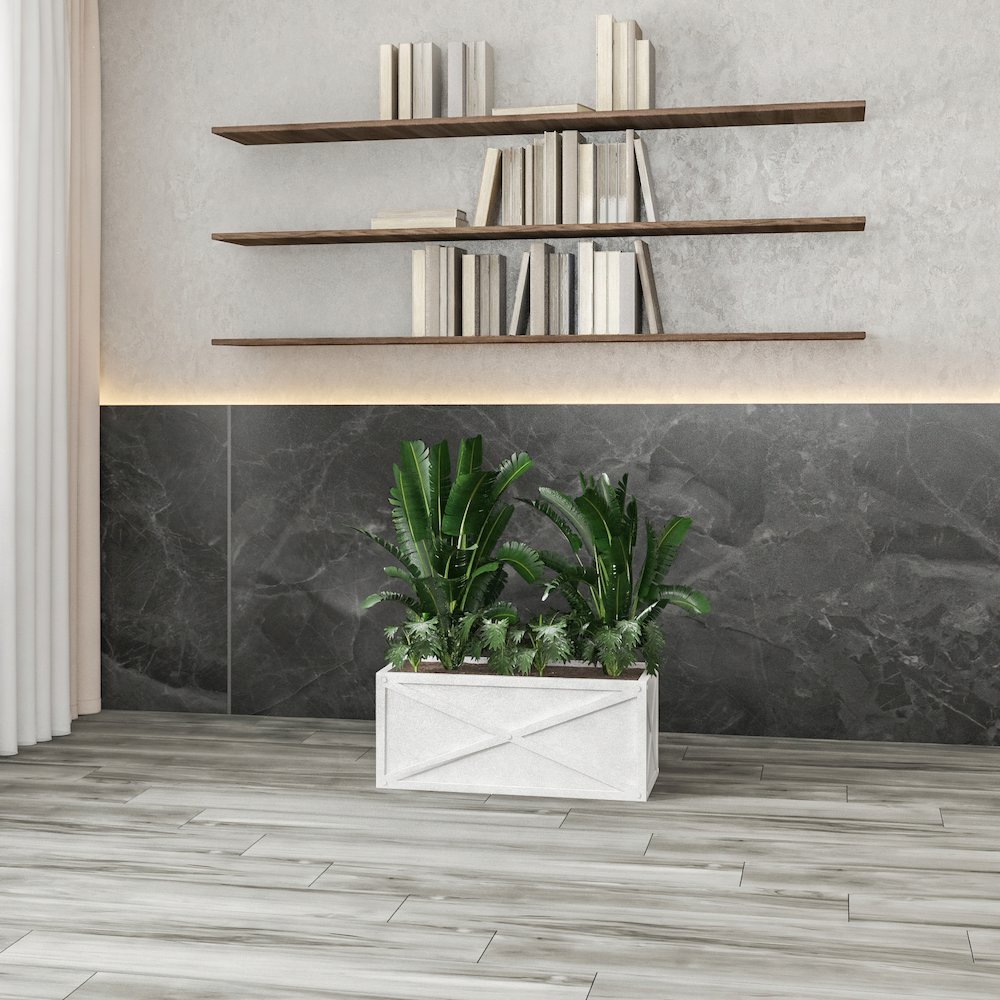 Bonsai Series Rectangle Poly Stone Planter in White 14.6 x 13 30 Long. Picture 9