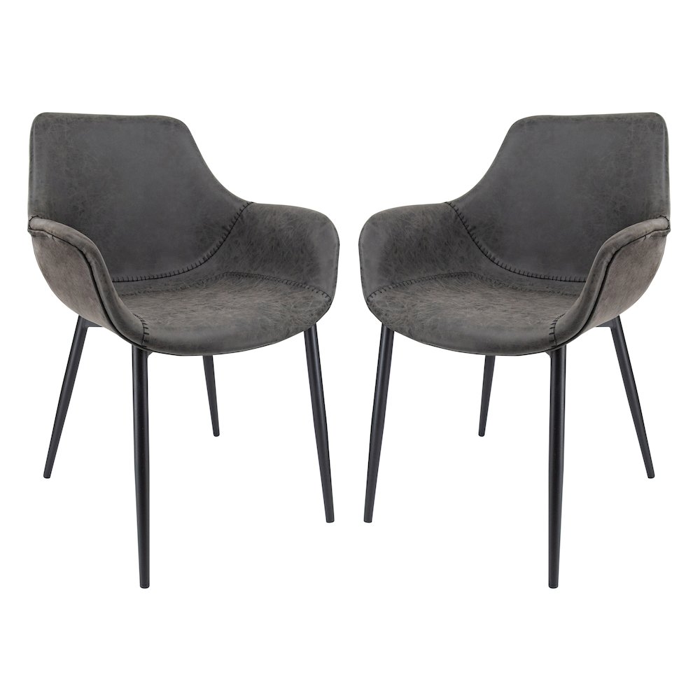 Markley Modern Leather Dining Arm Chair With Metal Legs Set of 2. Picture 1