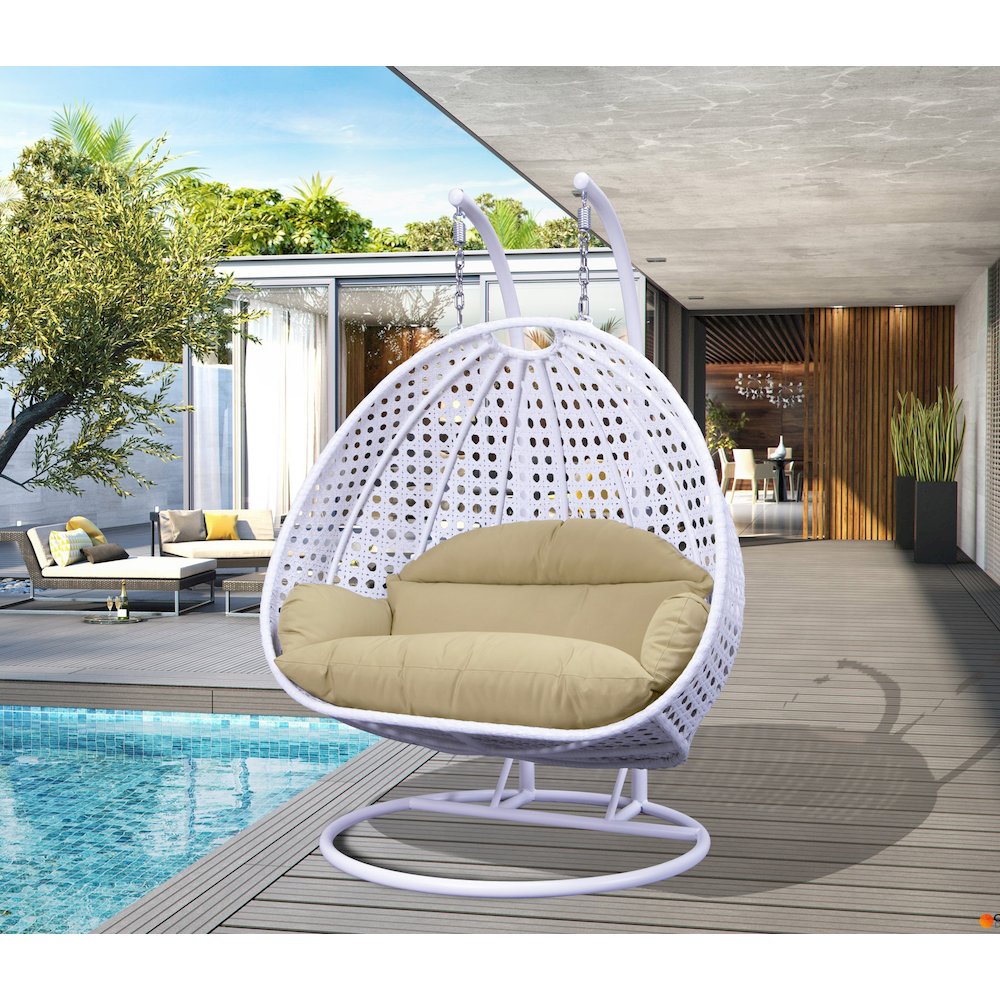 White Wicker Hanging 2 person Egg Swing Chair. Picture 2