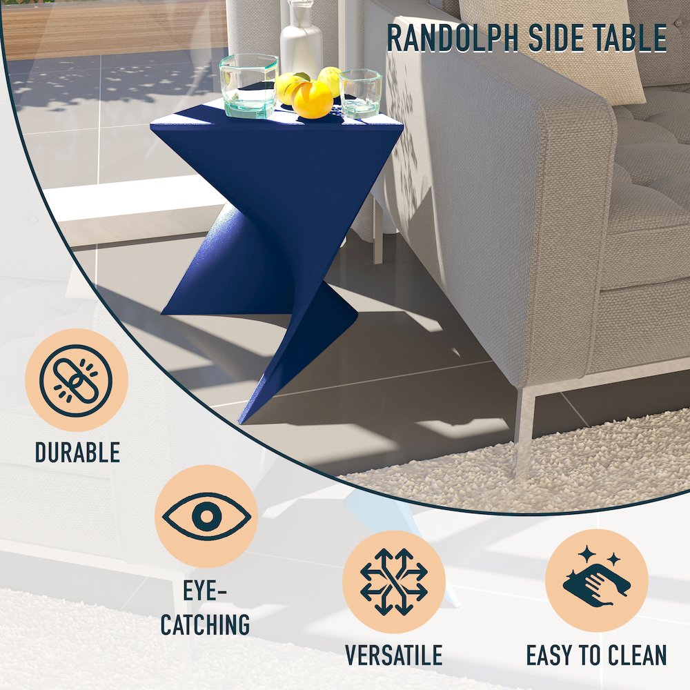 Randolph Modern Accent Side Table Indoor and Outdoor Use (Navy Blue). Picture 8