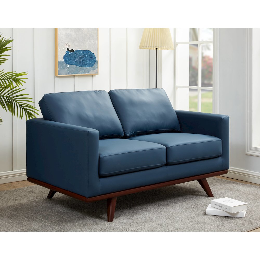 Chester Modern Leather Loveseat With Birch Wood Base. Picture 7