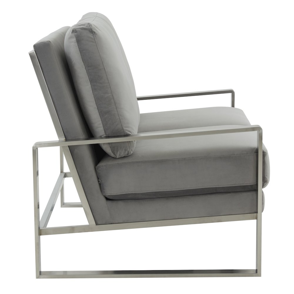 Jefferson Contemporary Modern Velvet Loveseat With Silver Frame. Picture 4