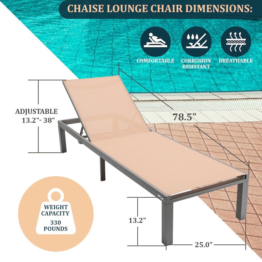 Marlin Modern Grey Aluminum Outdoor Patio Chaise Lounge Chair. Picture 4