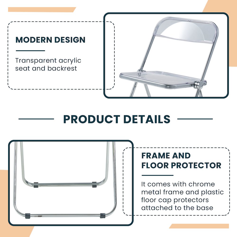 Lawrence Acrylic Folding Chair With Metal Frame. Picture 6