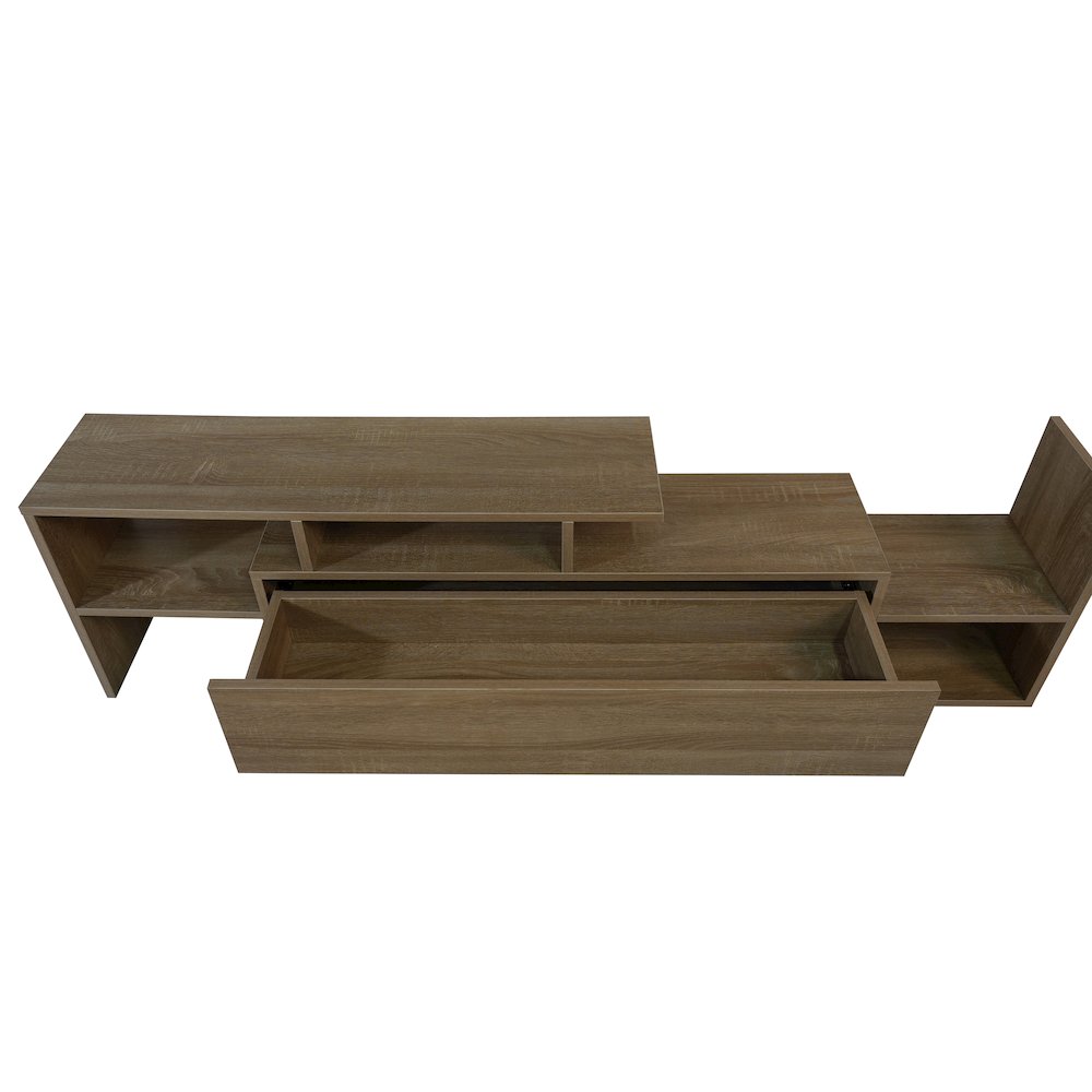 Surrey Modern TV Stand with MDF Shelves and Bookcase in Oak Wood. Picture 18