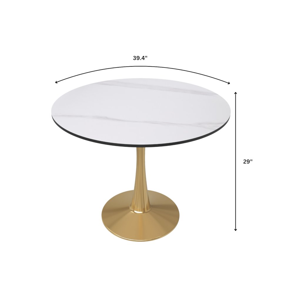 Bristol 40" round dining table Gold base with White Sintered stone Top. Picture 32
