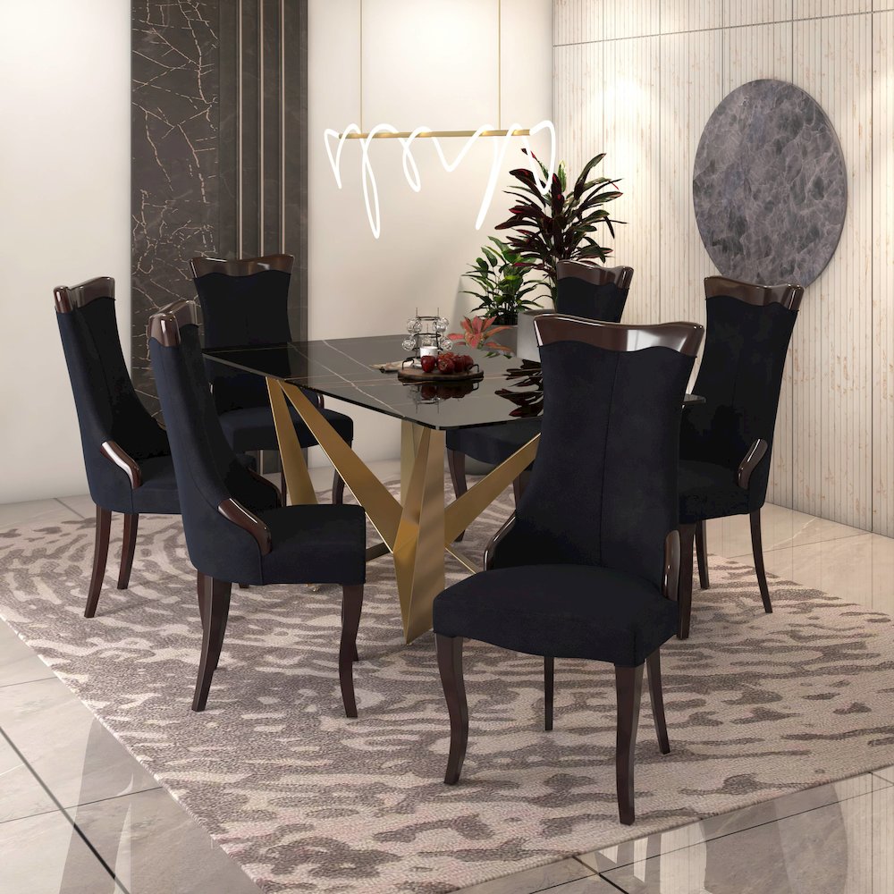 Novara Collection Modern Wooden Dining Chair in Black Velvet Set of 2. Picture 9