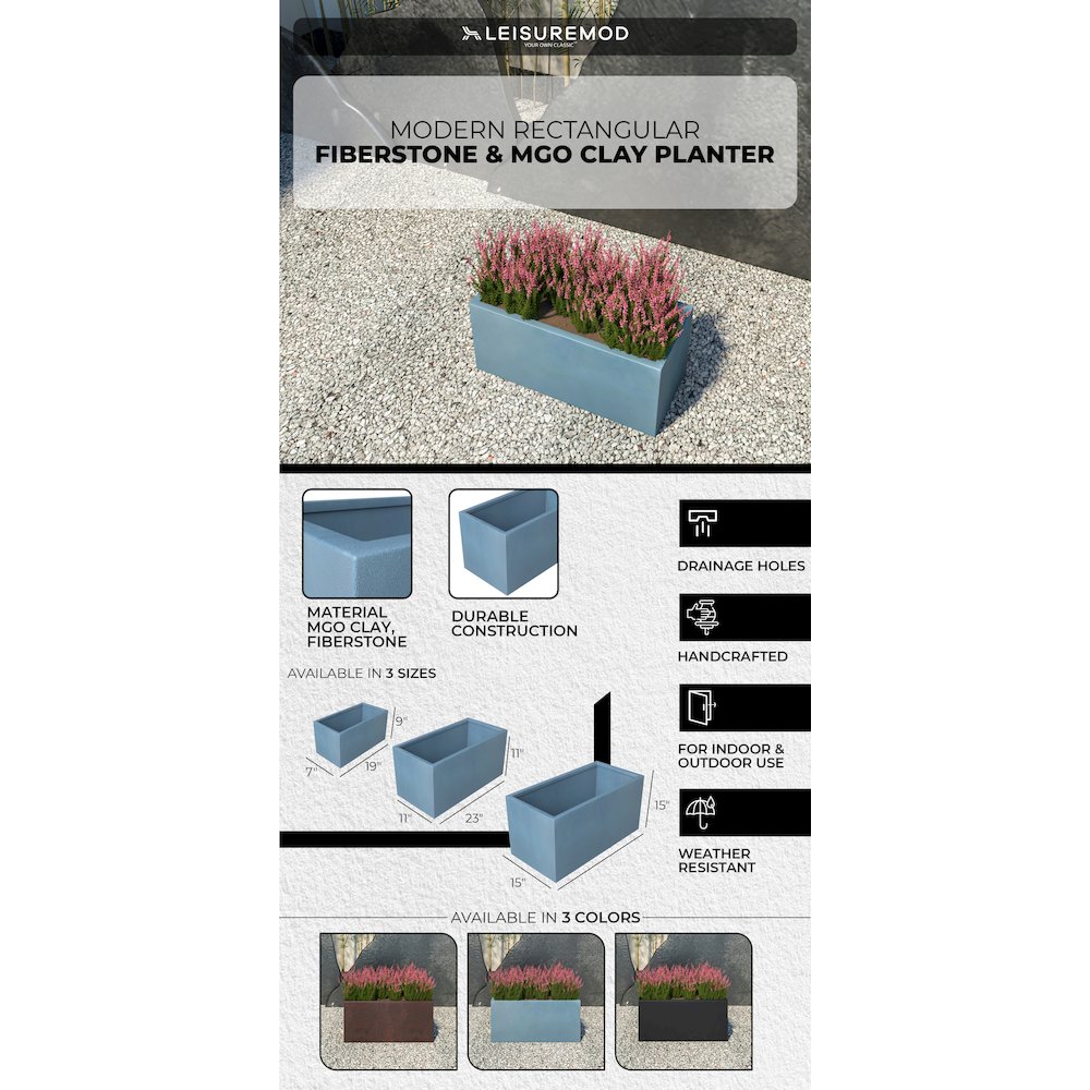 Bloom Series Poly Stone Planter 9" , 19.7" Long In Aged Concrete. Picture 1