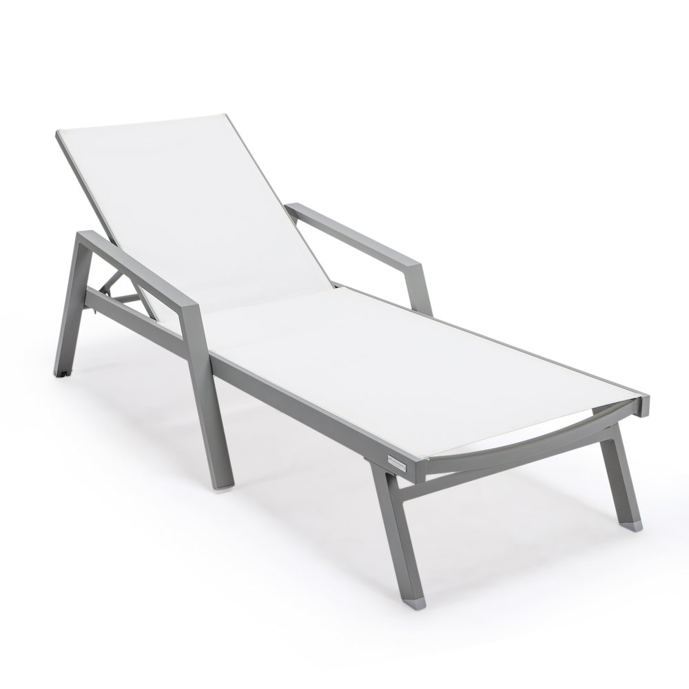Marlin Patio Chaise Lounge Chair With Armrests in Grey Aluminum Frame. Picture 1