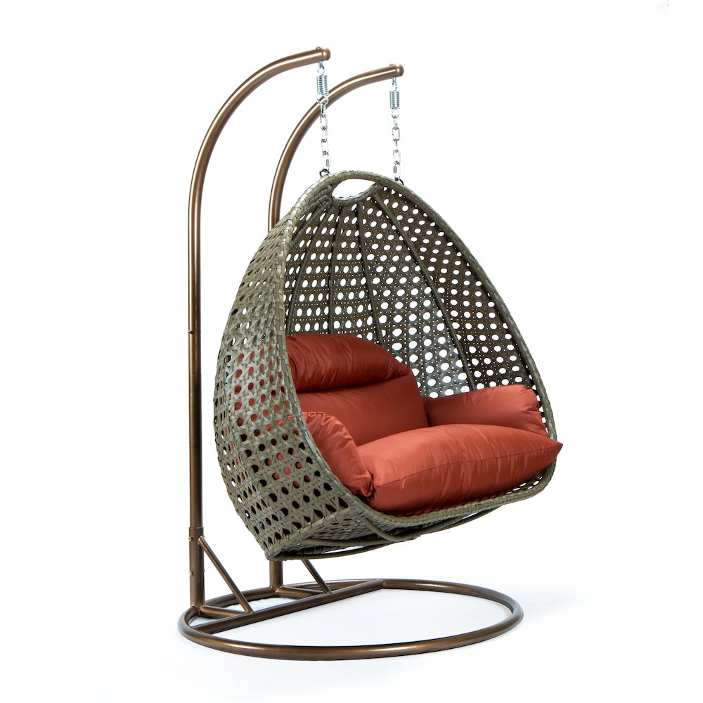 Beige Wicker Hanging 2 person Egg Swing Chair. Picture 6