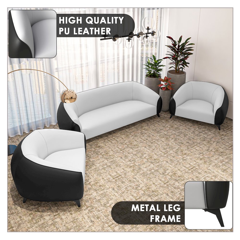 Opula Collection Sofa Set, 2 Single Seaters, and 3 seater In Black\White. Picture 2
