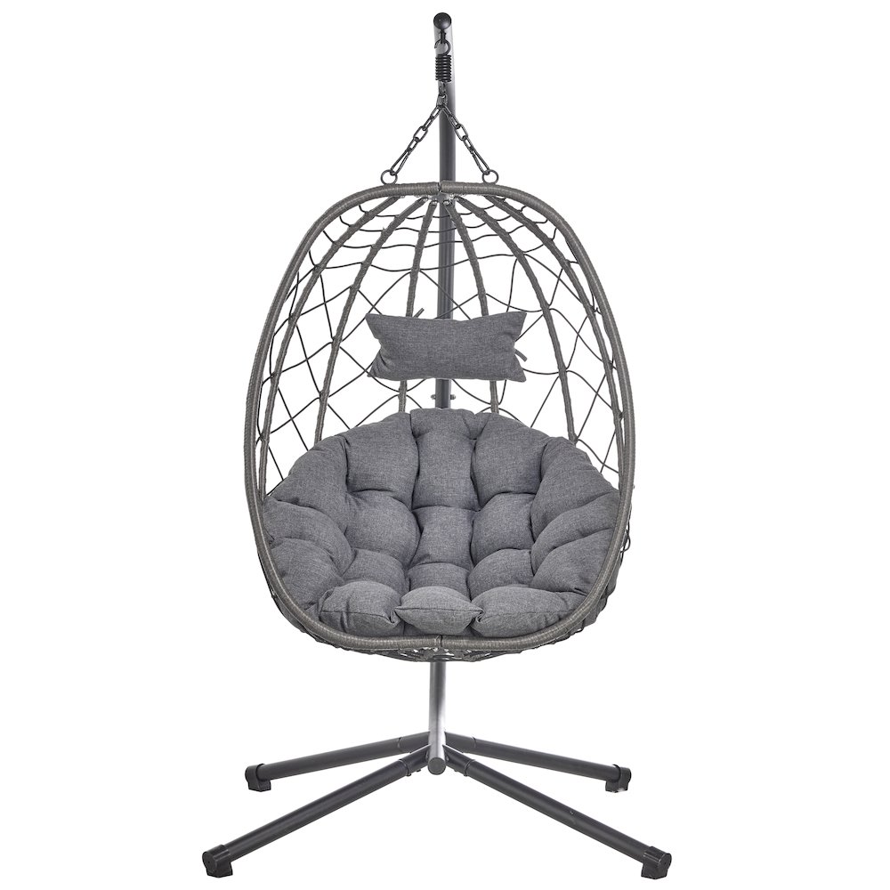 Summit Series Outdoor Egg Swing Chair In Black With CHarcoal Cushions. Picture 6