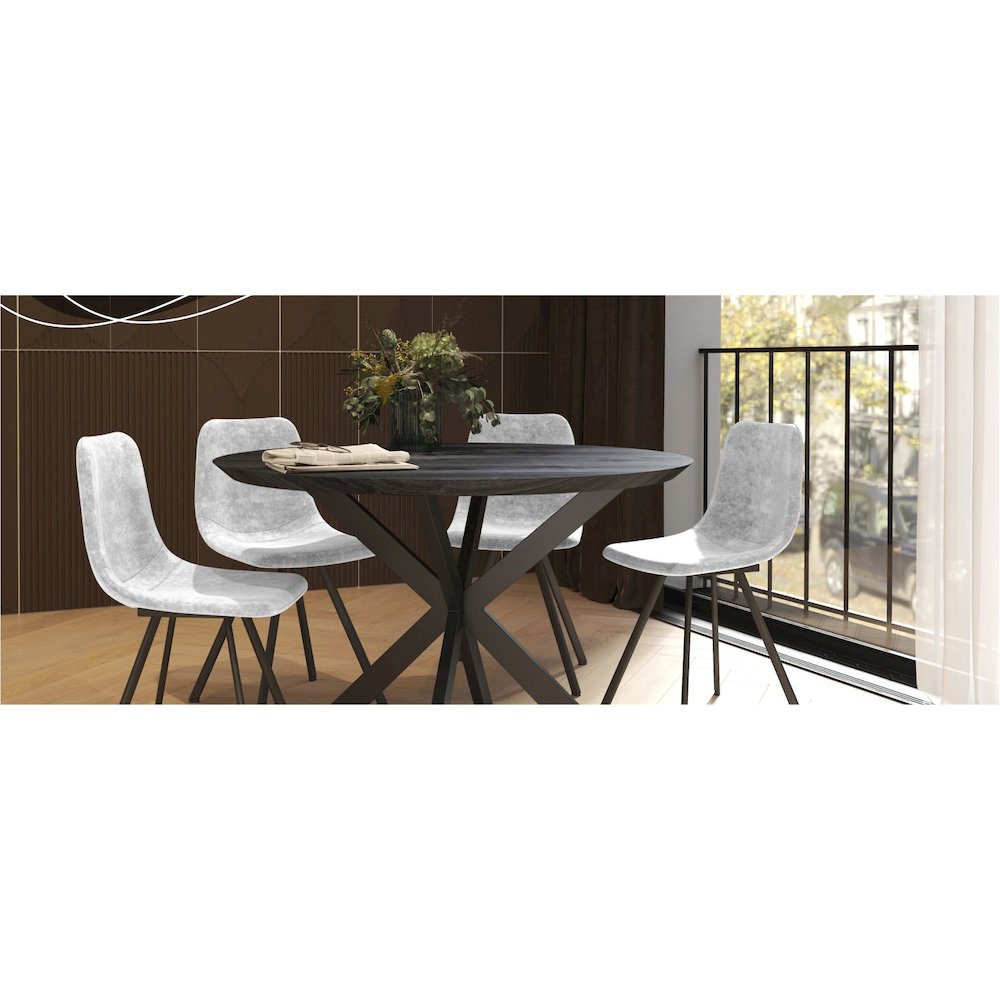 Markley Modern Leather Dining Chair With Metal Legs, Light Grey. Picture 46