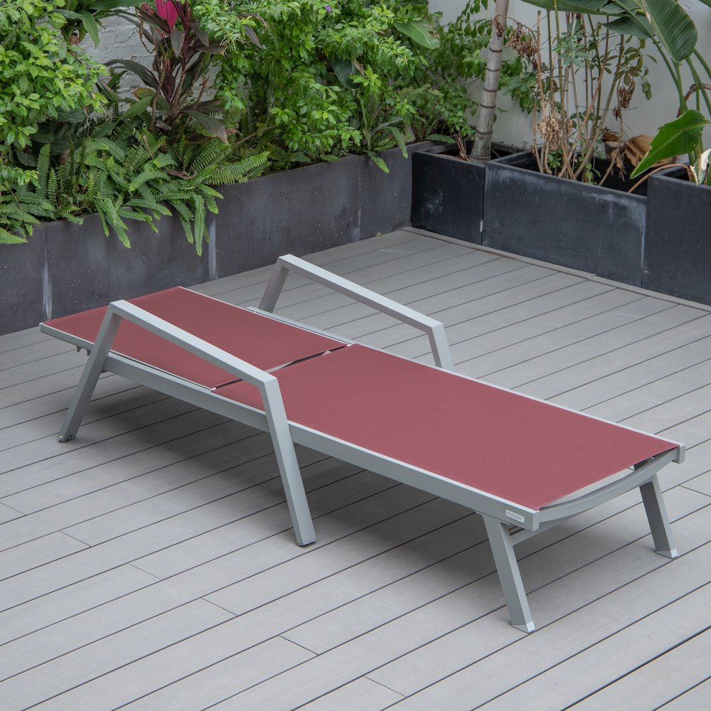 Marlin Patio Chaise Lounge Chair With Armrests in Grey Aluminum Frame. Picture 8