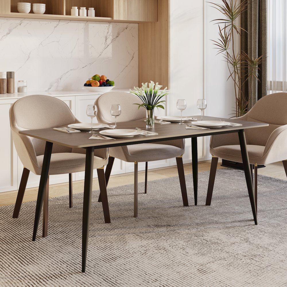 Zayle 62" Rectangle Sintered Stone Dining Table in Red Oak with BLack Base. Picture 8