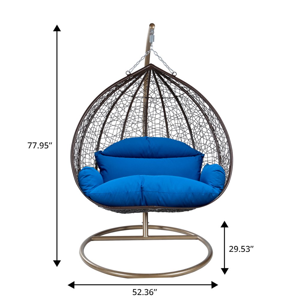 Recluse Collection Modern Outdoor Swing Chair Brown Frame with Blue Cushion. Picture 12