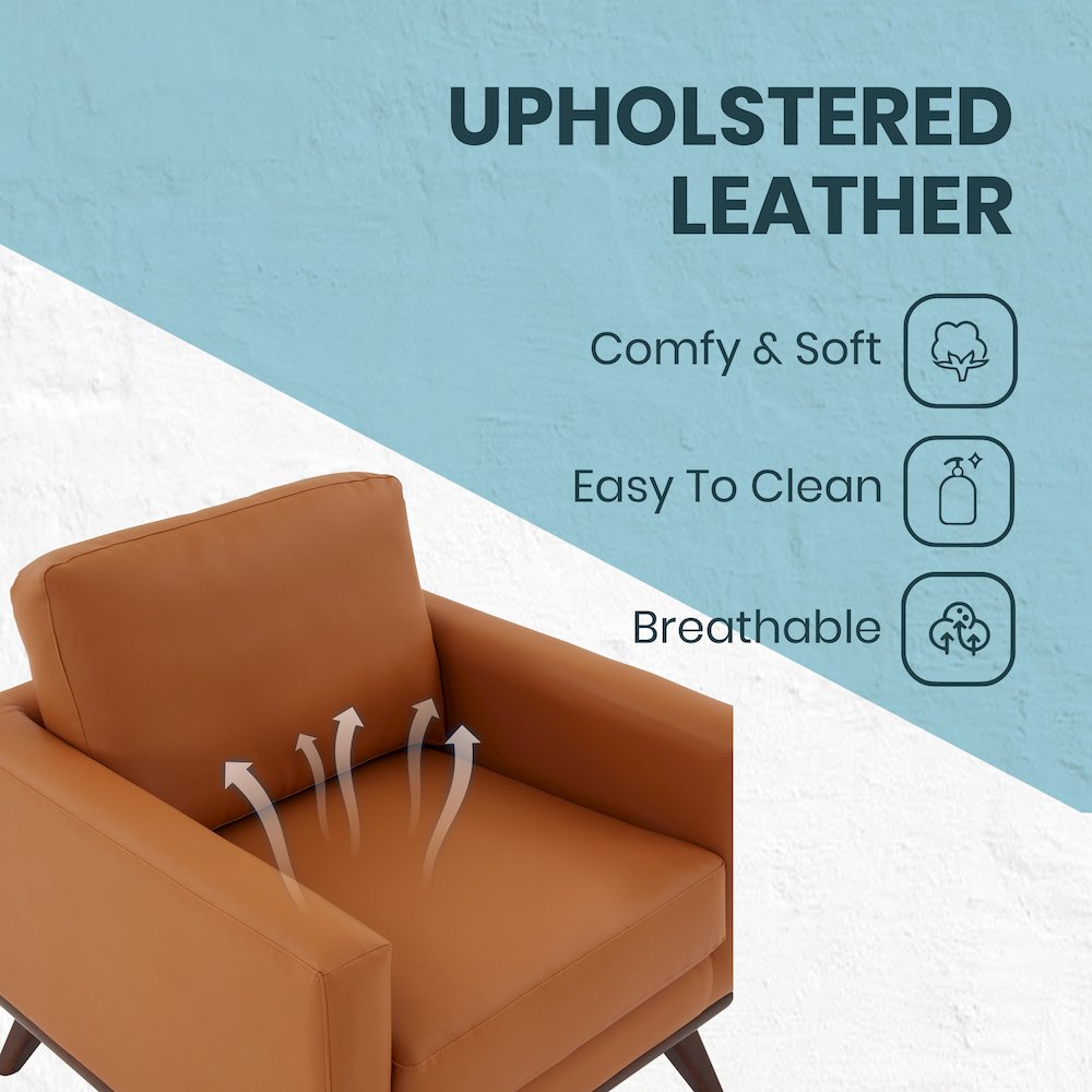 Chester Modern Leather Accent Arm Chair With Birch Wood Base. Picture 3