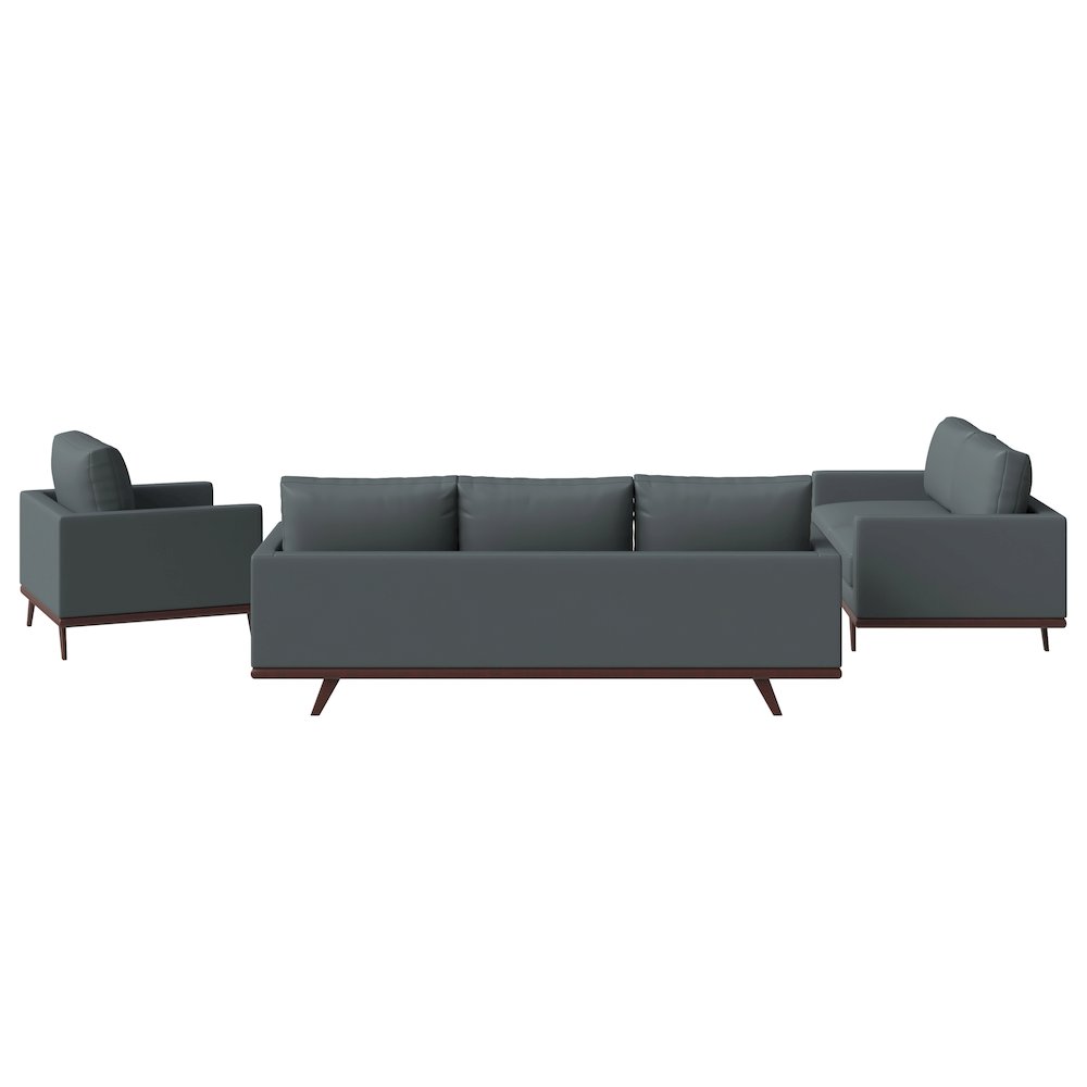 Chester 3-Piece Leather Living Room Sofa Set with Birch Wood Base Grey. Picture 4