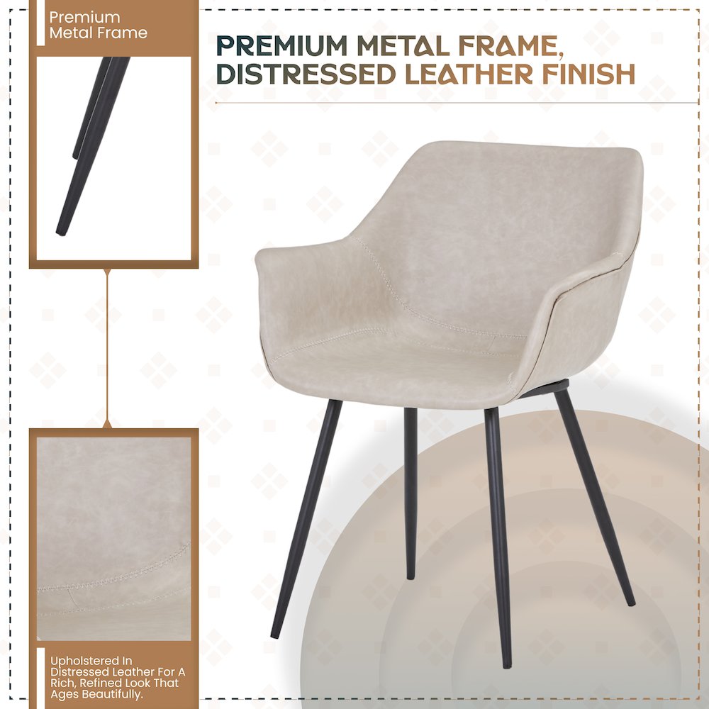 Markley Modern Leather Dining Arm Chair With Metal Legs. Picture 6