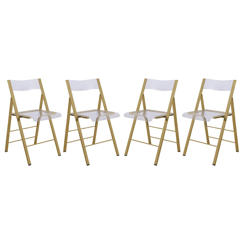 Menno Modern Acrylic Gold Base Folding Chair, Set of 4. Picture 1