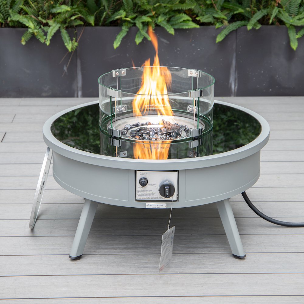 Walbrooke Outdoor Patio Aluminum Round Fire Pit Side Table. Picture 10
