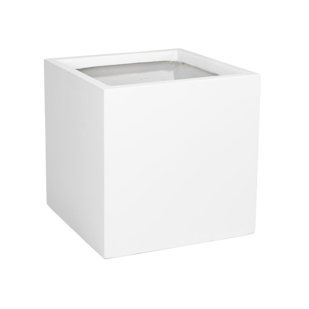 Fern Series Poly Stone Planter 15" Cube in White. Picture 8