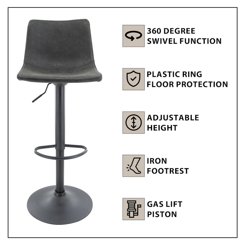 Tilbury Modern Adjustable Bar Stool in Charcoal Black. Picture 16