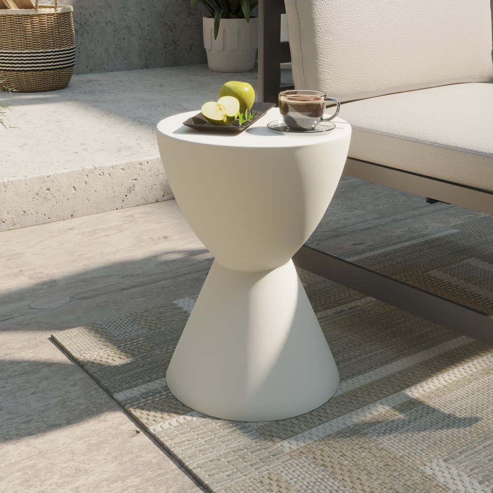 Loft Collection Fiberglass Outdoor Side Table in White. Picture 12