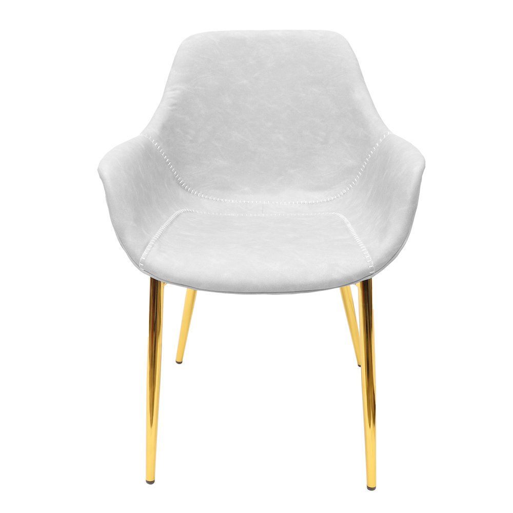 Markley Modern Leather Dining Arm Chair With Gold Metal Legs Light Grey Set of 4. Picture 15
