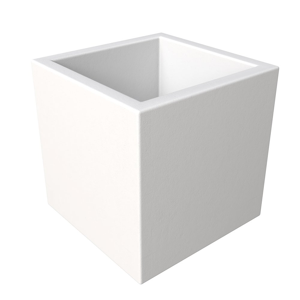 Fern Series Poly Stone Planter 15" Cube in White. Picture 1
