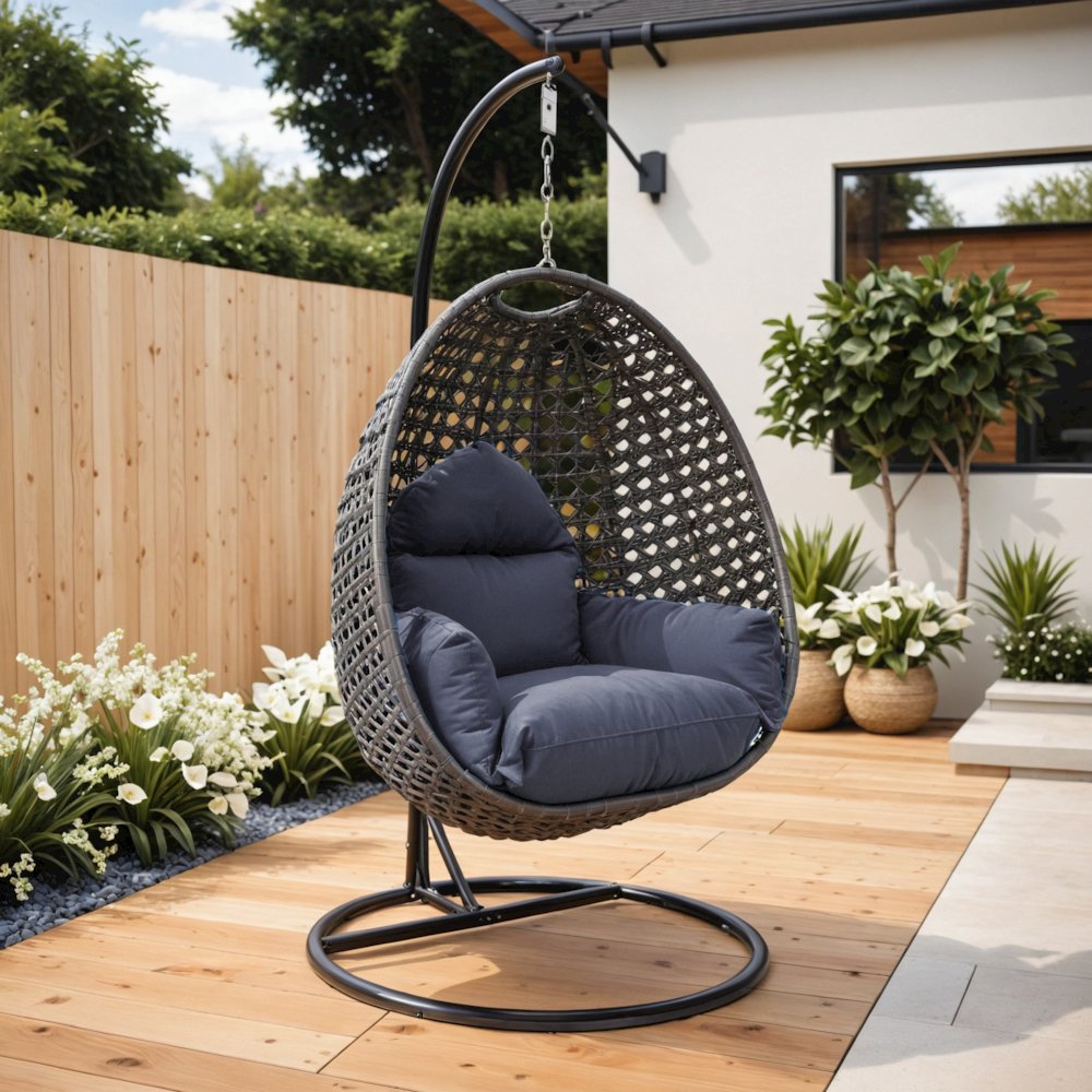 Charcoal Wicker Hanging Egg Swing Chair. Picture 11