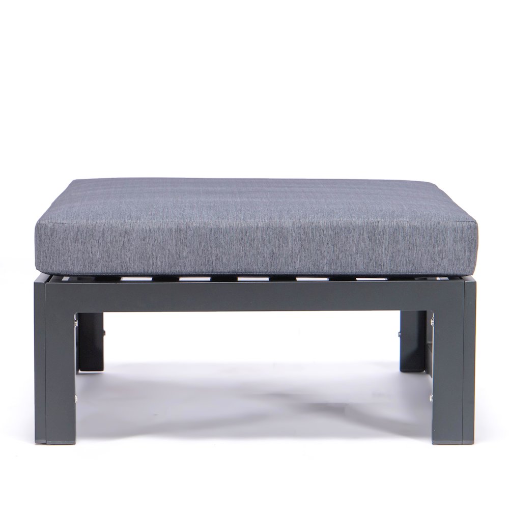 Chelsea Outdoor Patio Black Aluminum Ottomans With Cushions Set Of 2. Picture 3