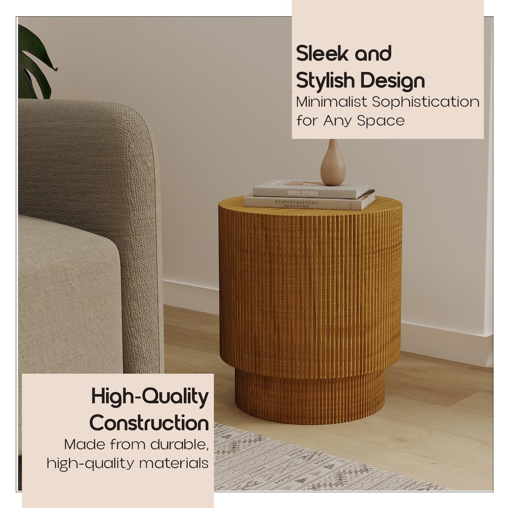 Eden Collection Fiberglass Outdoor Side Table in Wood Brown. Picture 7