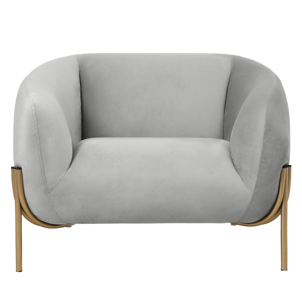 Zuno Collection Modern Single Seater Sofa in Light Grey Velvet. Picture 5