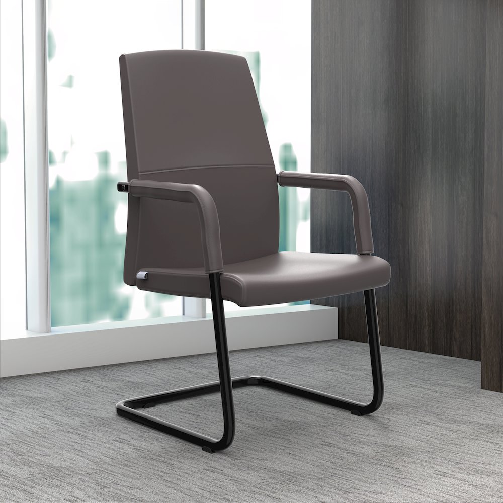 Evander Office Guest Chair in Grey Leather. Picture 19