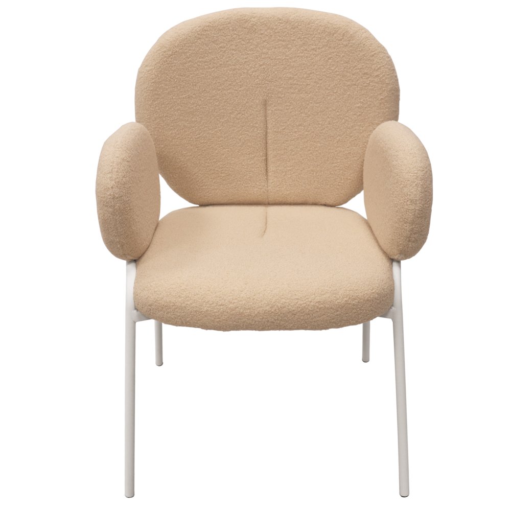 Celestial Series Boucle Dining Arm Chair, White Frame with Beige Fabric. Picture 3